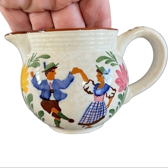 Alpine Peasant Ware 3” Creamer Dancing Couple Flowers Vintage Distressed - Picture 2 of 8